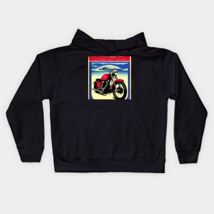 80s Vintage Red Motorcycle Poster Kids Hoodie